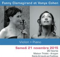 Musique : Fanny Clamagirand et Vanya Cohen. Le samedi 21 novembre 2015 à Saint-Arnoult-En-Yvelines. Yvelines.  20H00